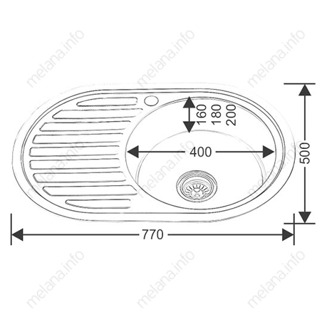изображение Кухонная мойка из стали Melana 7750 U 122M ti (*12) овальная 77 см от Магия Воды