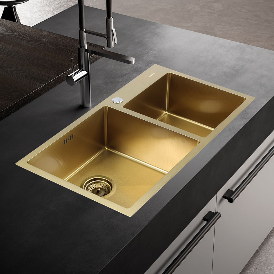 изображение Кухонная мойка из стали Melana ProfLine 8045 S8045HG золото двойная 80 см от Магия Воды