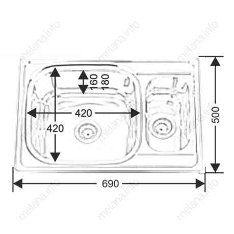 изображение Кухонная мойка из стали Melana 6950S U 227S t (*10) прямоугольная 69 см от Магия Воды