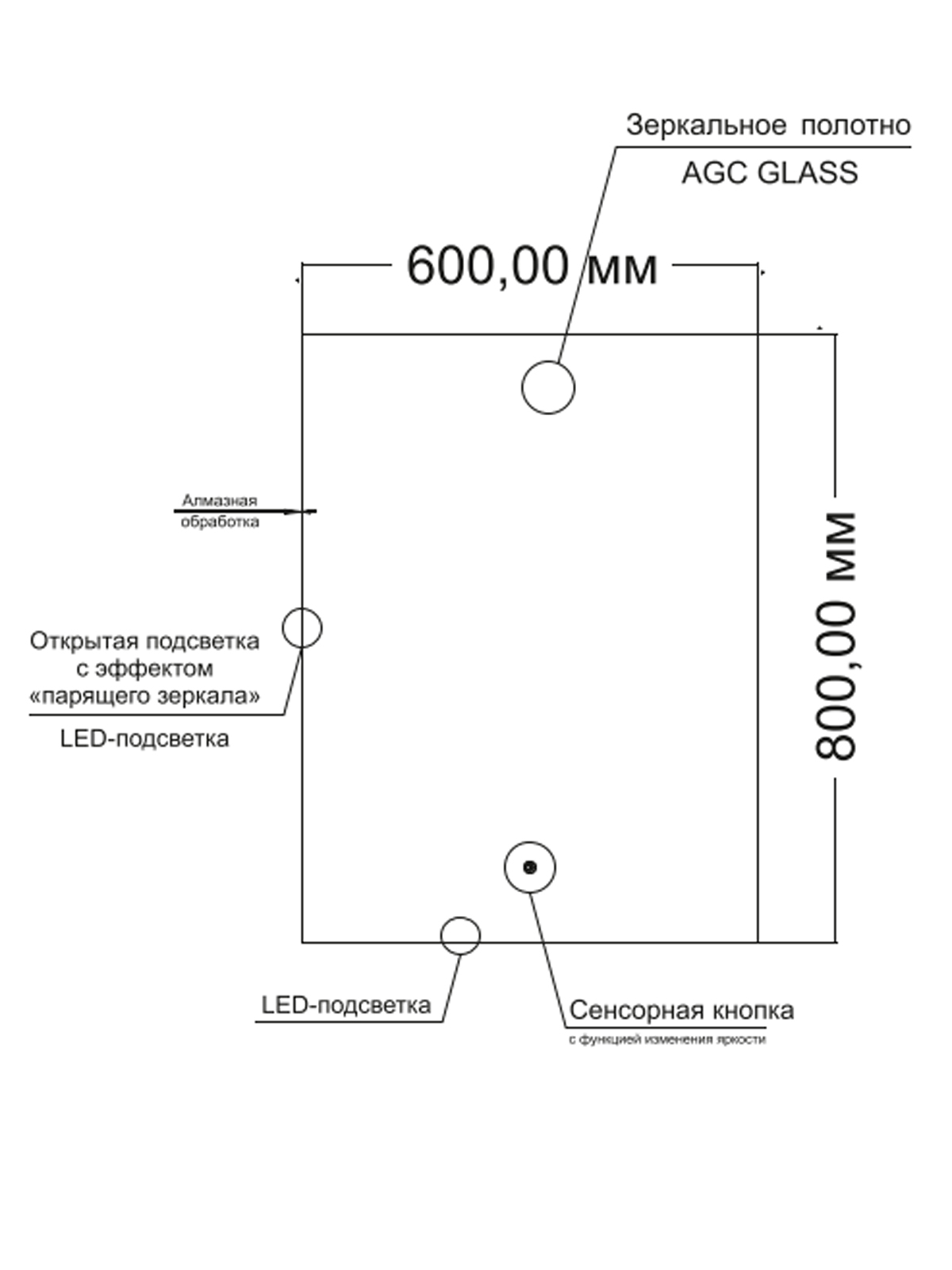 изображение Зеркало Orange Quadrо OQ-60ZE с LED подсветкой от Магия Воды