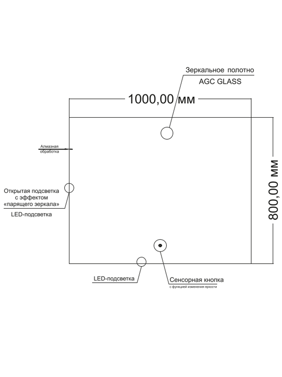 изображение Зеркало Orange Quadrо OQ-100ZE с LED подсветкой от Магия Воды