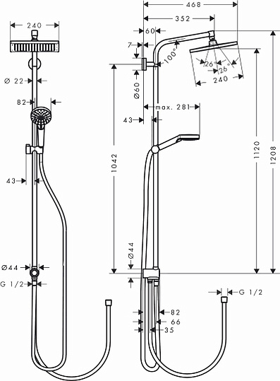 изображение Душевая система Hansgrohe Crometta E 240 1jet Showerpipe Reno EcoSmart 27289000 от Магия Воды