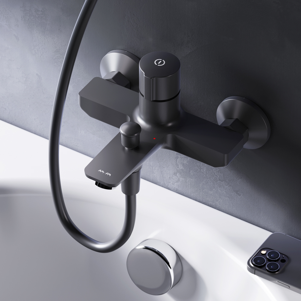 изображение Смеситель для ванны и душа AM.PM X-Joy F85A10522 нажимной TouchReel черный от Магия Воды