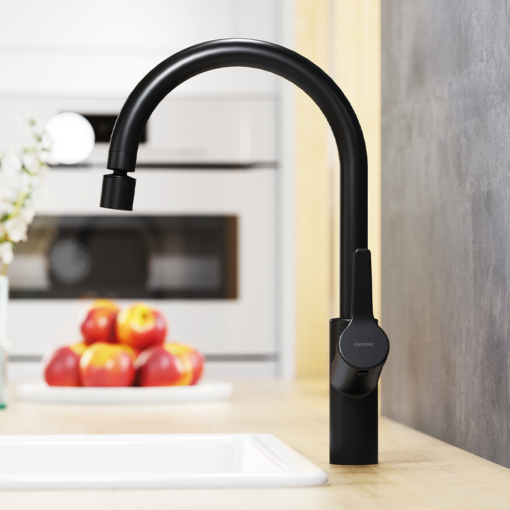изображение Смеситель для кухни Damixa Eclipse с двухрежимным регулируемым аэратором черный 310722300 от Магия Воды