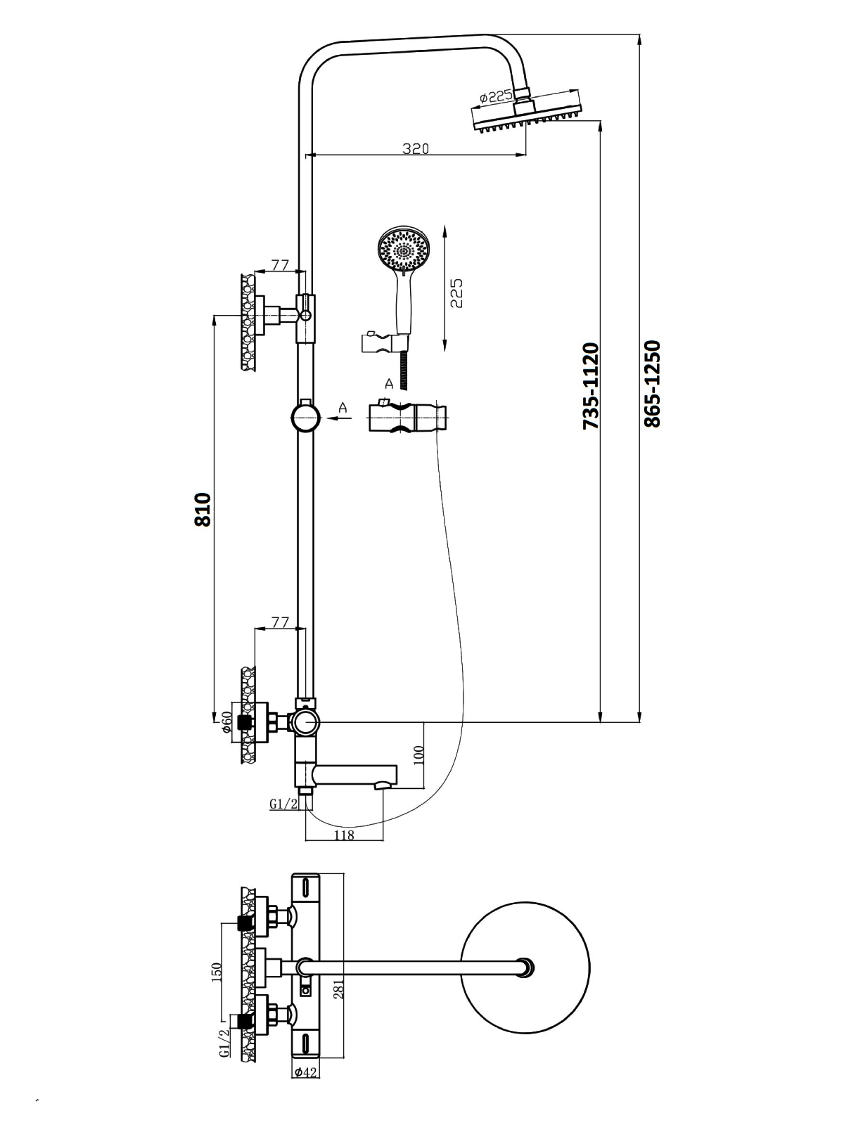 изображение Душевая система Agger Thermo A2461144 термостат с изливом черный матовый от Магия Воды