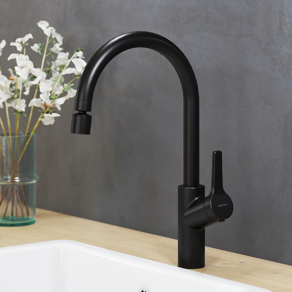изображение Смеситель для кухни Damixa Eclipse с двухрежимным регулируемым аэратором черный 310722300 от Магия Воды