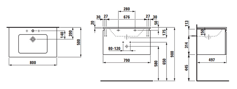 изображение Комплект раковины и модуля под раковину Laufen Pro S 80x50 8.6096.4.463.104.1 от Магия Воды