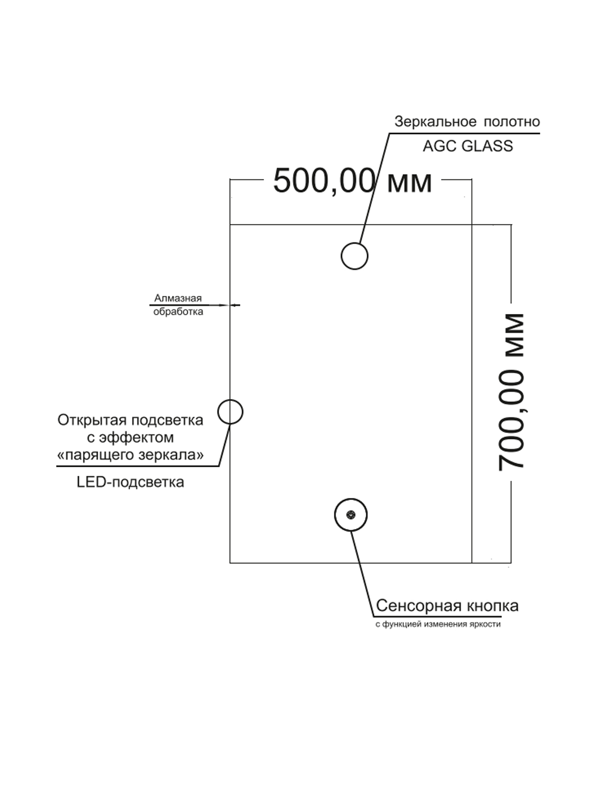 изображение Зеркало Orange Quadrо OQ-50ZE с LED подсветкой от Магия Воды