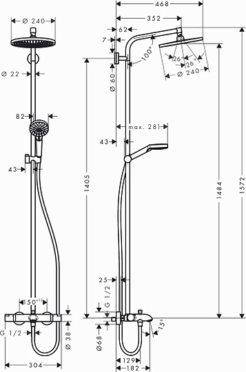 изображение Душевая система Hansgrohe Crometta S 240 1jet Showerpipe 27320000 от Магия Воды