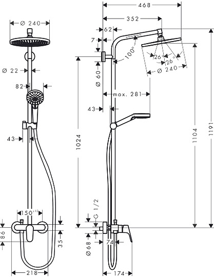 изображение Душевая система Hansgrohe Crometta S 240 1jet Showerpipe Ecosmart 27269000 от Магия Воды